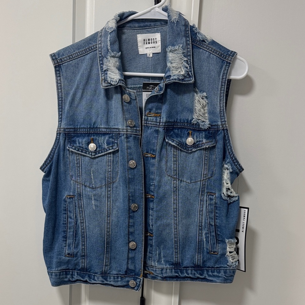 Rue21 Blue Distressed Denim Vest